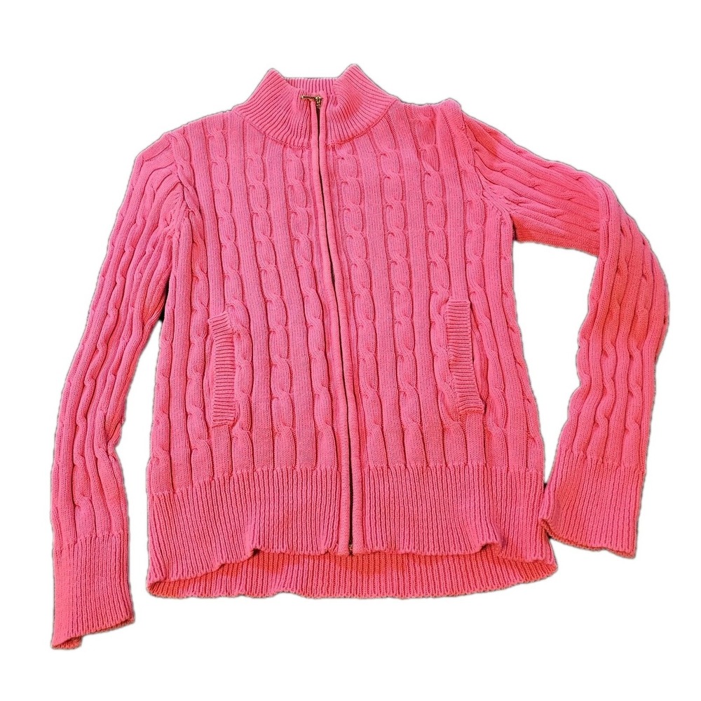 Ralph Lauren Chaps Full Zip Cable Kit Cardigan/Sweater Pink Women's SZ S